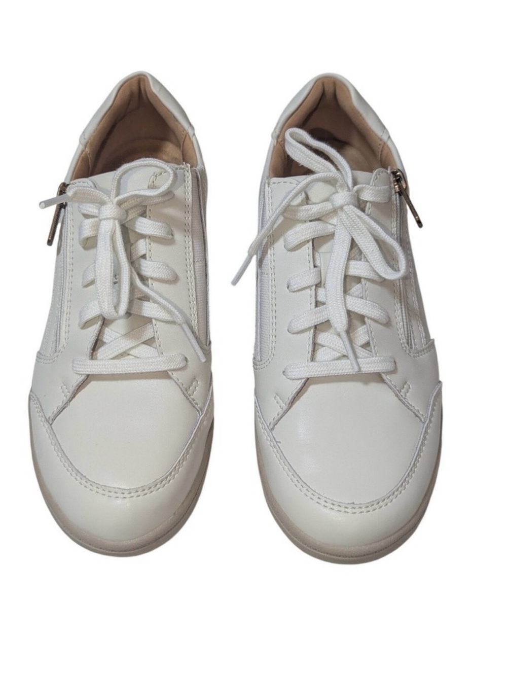 Cloudsteppers by Clarks Women’s Cream Lace-Up Sneakers with Side Zipper